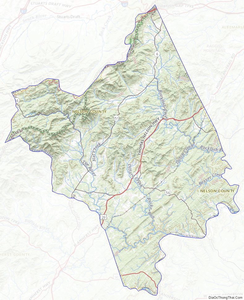 Topographic map of Nelson County, Virginia