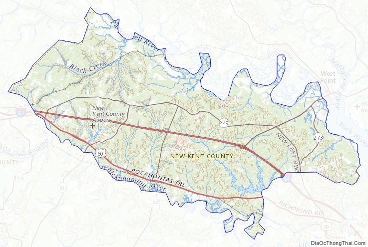 Topographic map of New Kent County, Virginia
