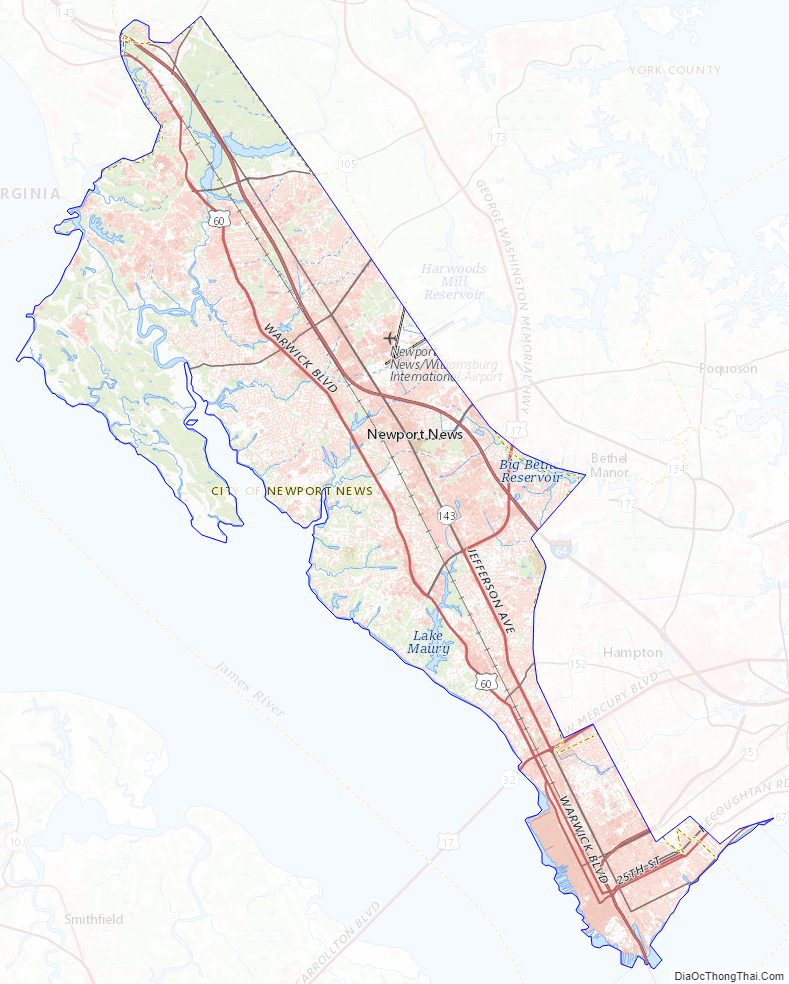 Topographic map of Newport News Independent City, Virginia