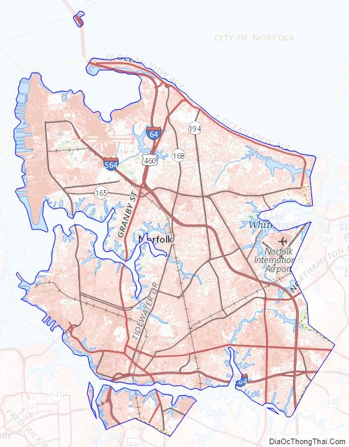 Topographic map of Norfolk Independent City, Virginia