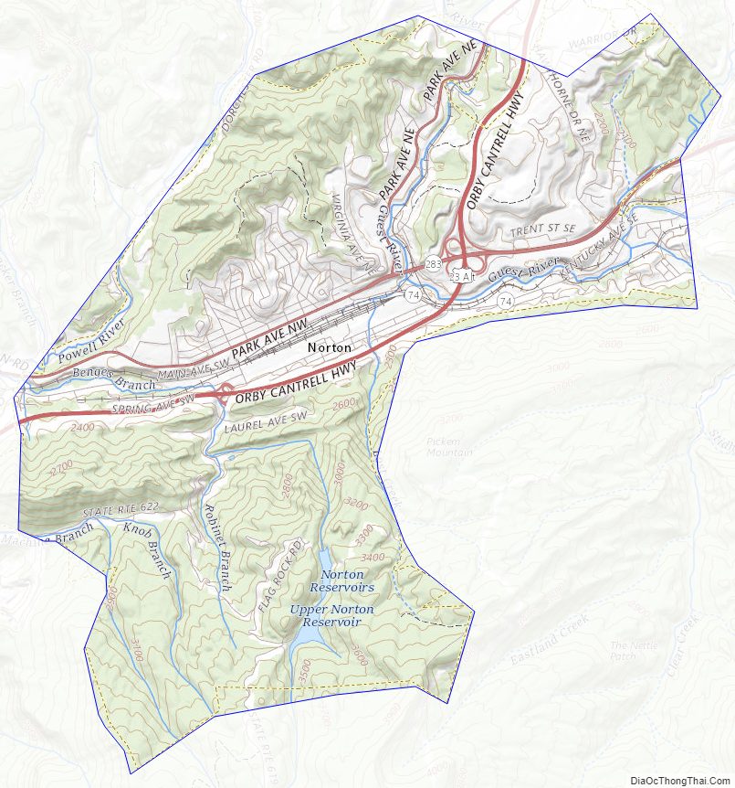 Topographic map of Norton Independent City, Virginia