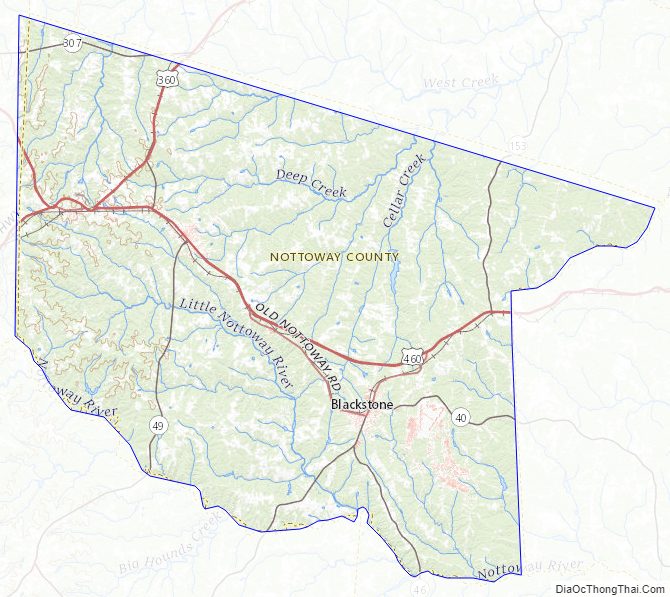 Topographic map of Nottoway County, Virginia