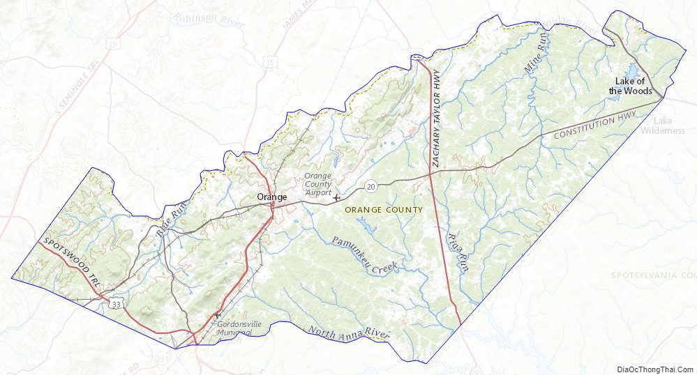 Topographic map of Orange County, Virginia