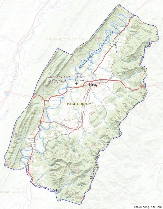 Topographic map of Page County, Virginia