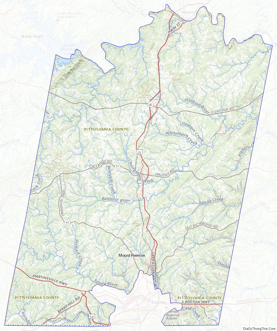 Topographic map of Pittsylvania County, Virginia