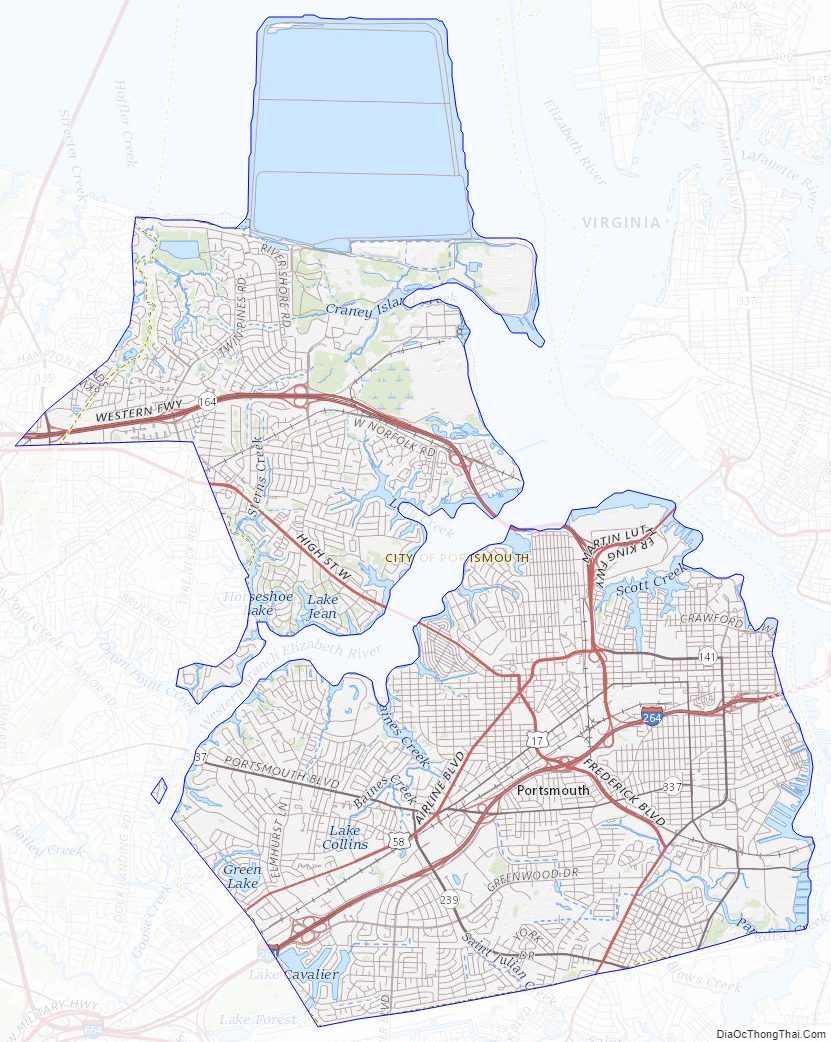 Topographic map of Portsmouth Independent City, Virginia