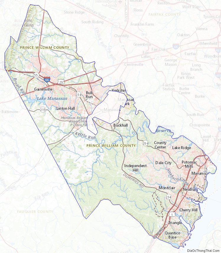Topographic map of Prince William County, Virginia