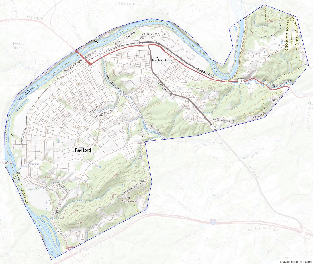 Topographic map of Radford Independent City, Virginia