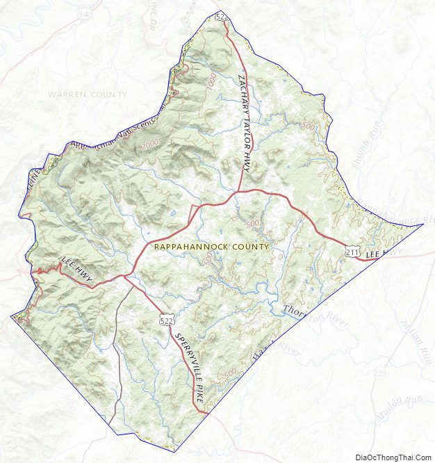 Topographic map of Rappahannock County, Virginia