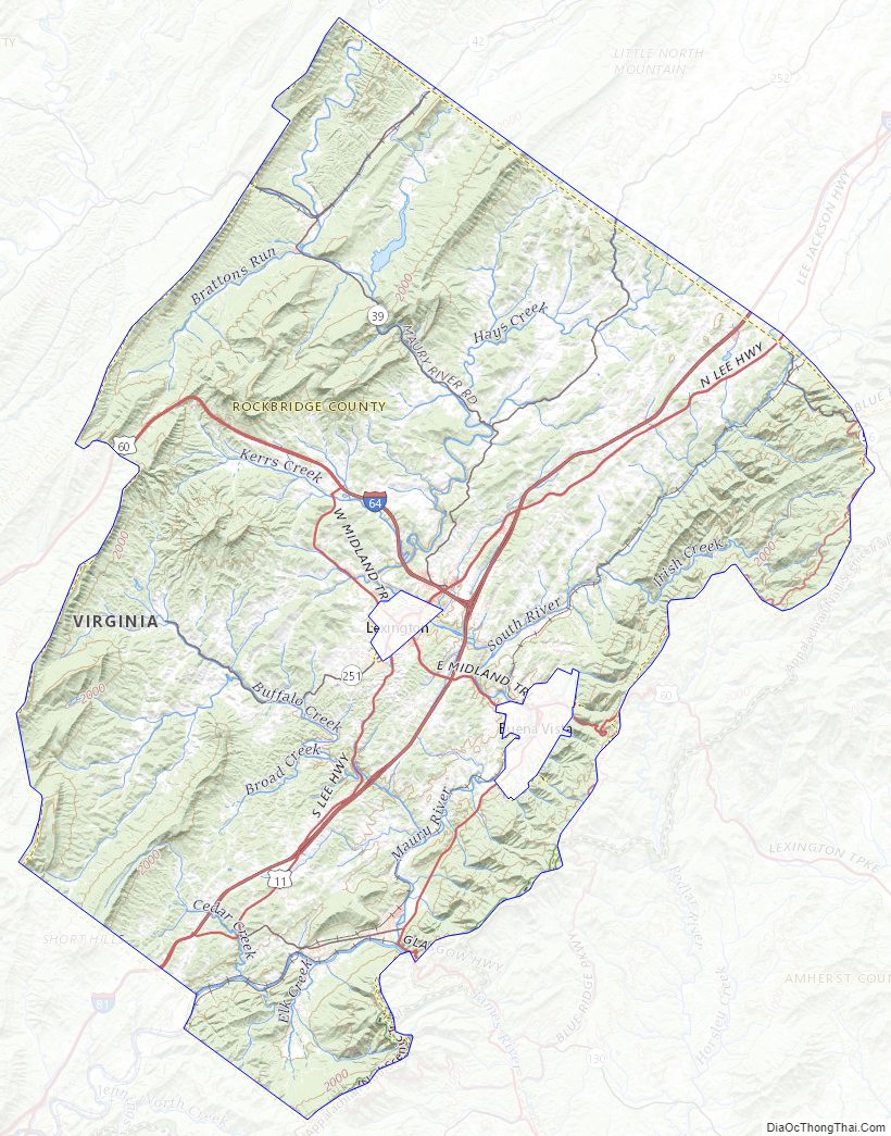 Topographic map of Rockbridge County, Virginia