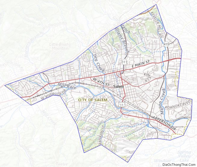 Topographic map of Salem Independent City, Virginia