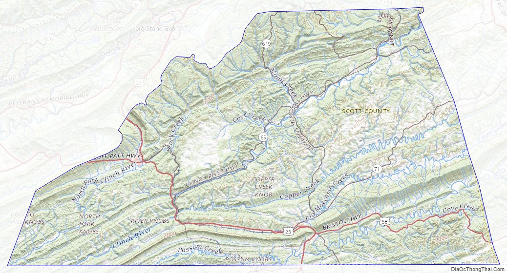Topographic map of Scott County, Virginia