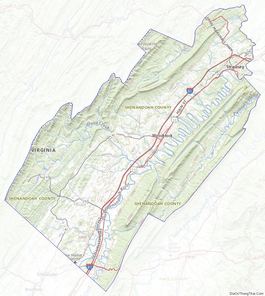 Topographic map of Shenandoah County, Virginia