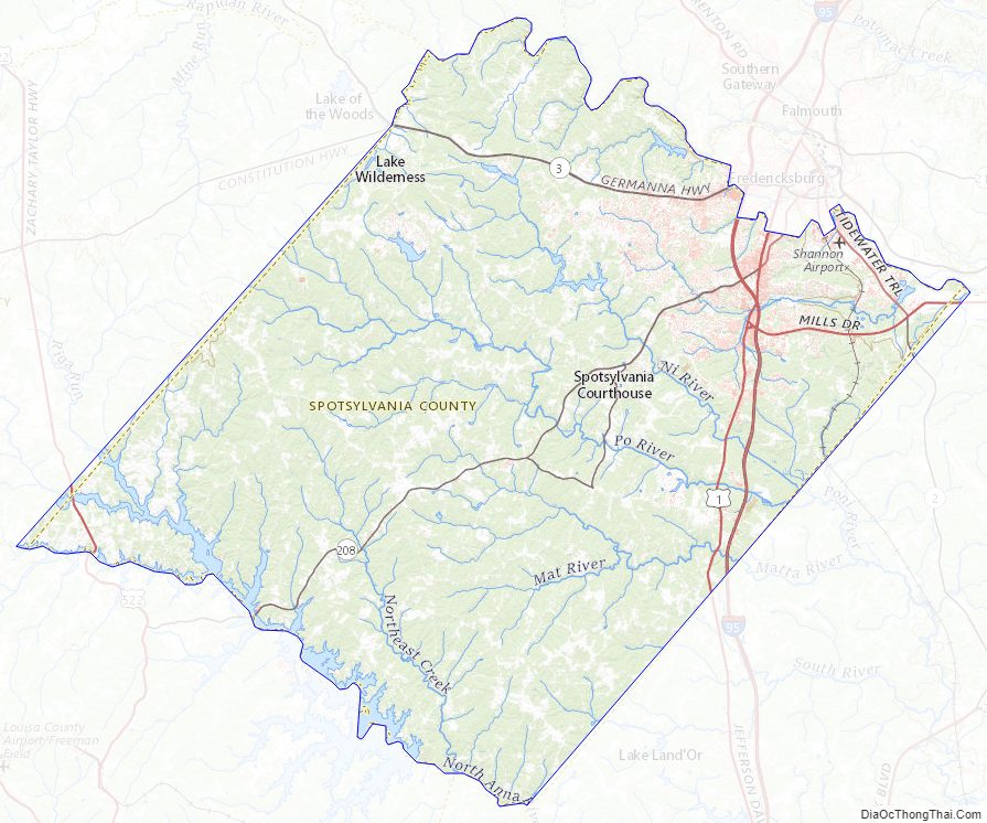 Topographic map of Spotsylvania County, Virginia
