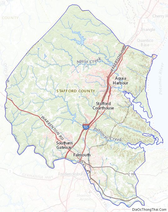 Topographic map of Stafford County, Virginia