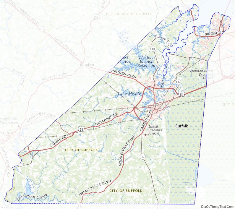 Topographic map of Suffolk Independent City, Virginia
