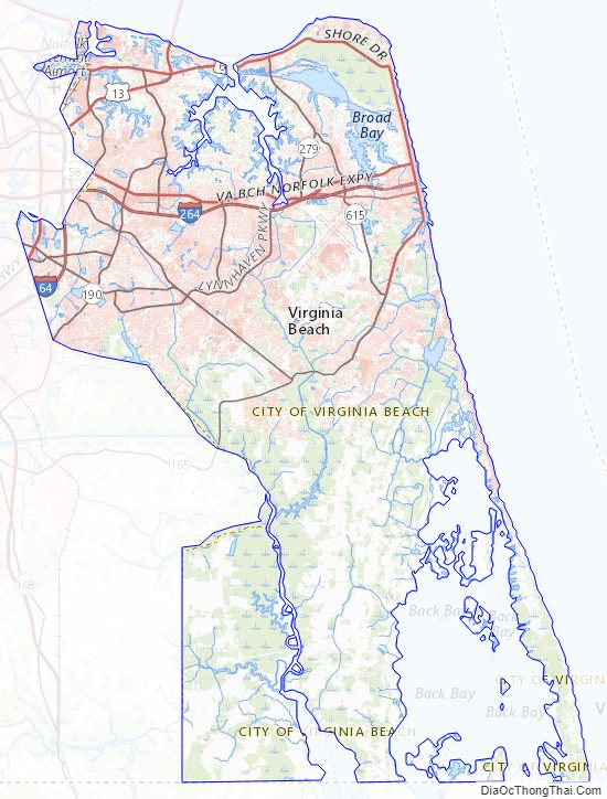 Topographic map of Virginia Beach Independent City, Virginia