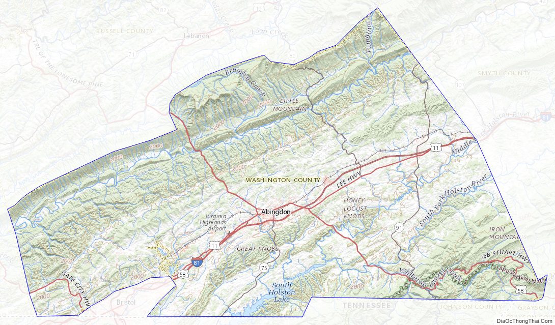 Topographic map of Washington County, Virginia