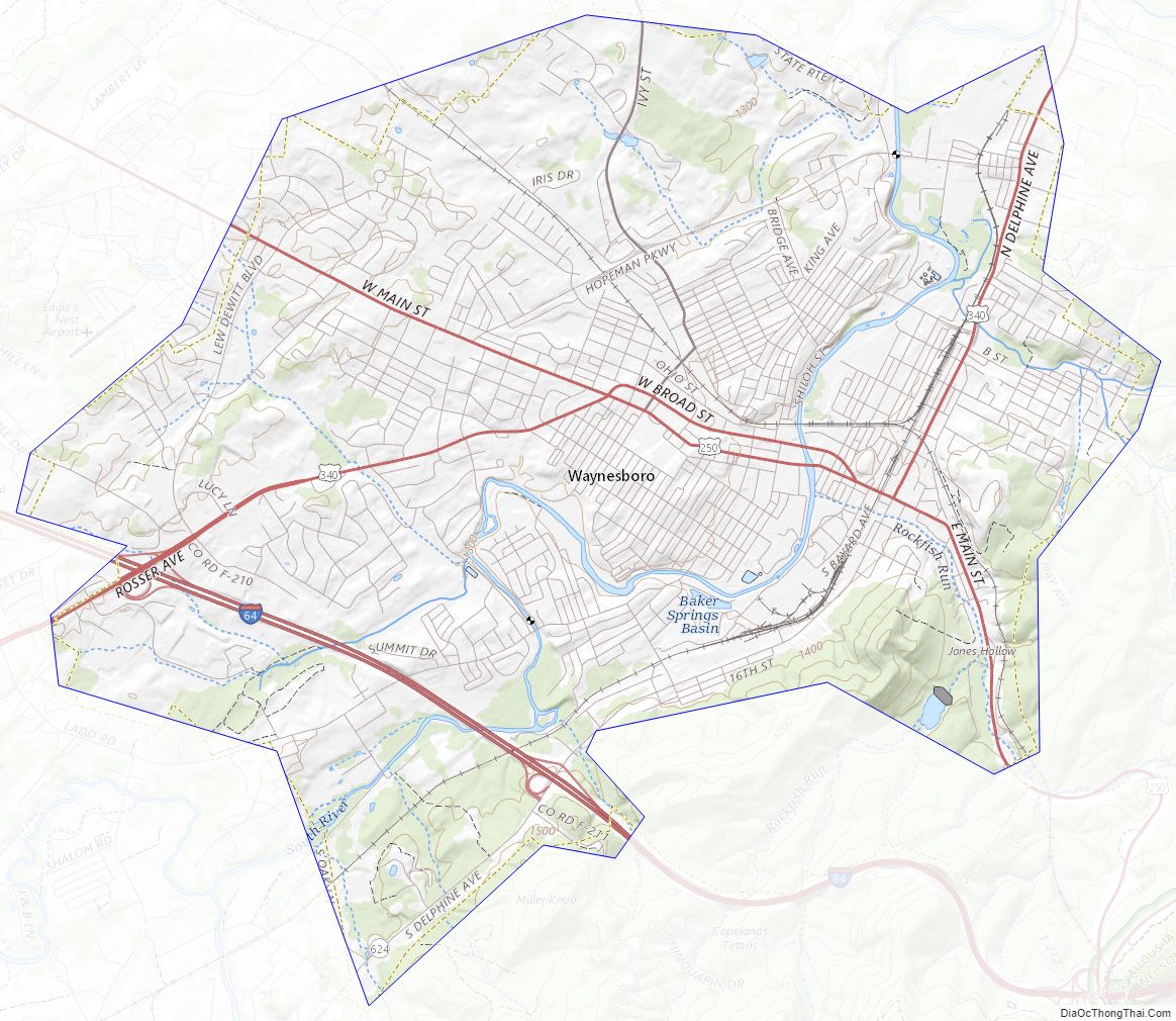 Topographic map of Waynesboro Independent City, Virginia
