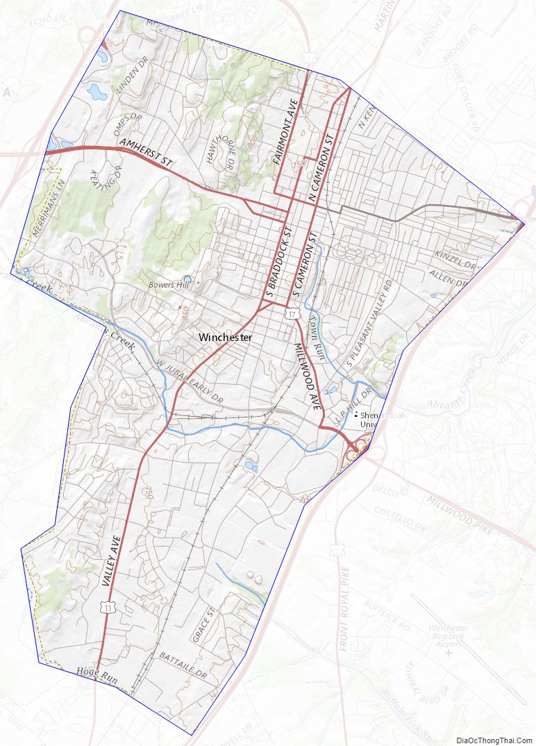 Topographic map of Winchester Independent City, Virginia