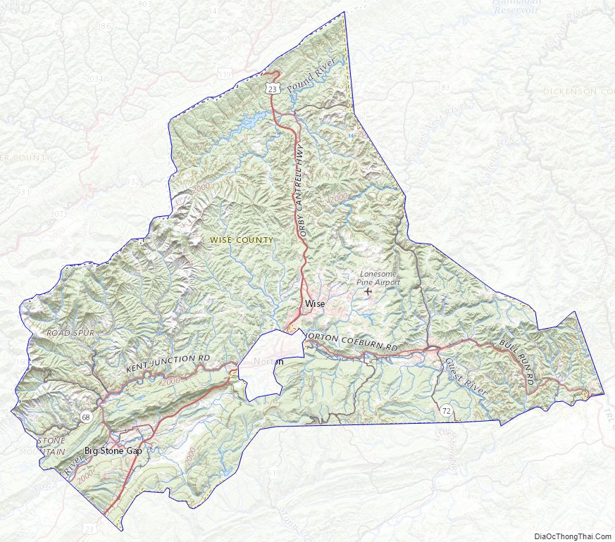 Topographic map of Wise County, Virginia