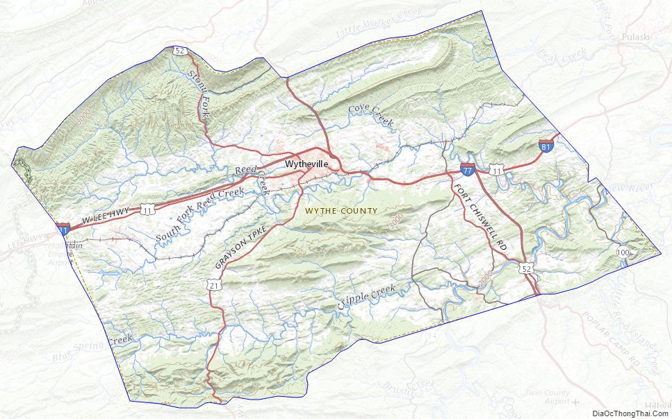 Topographic map of Wythe County, Virginia