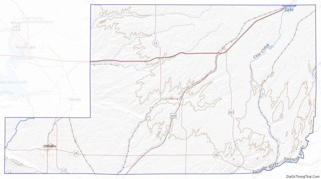Topographic map of Adams County, Washington