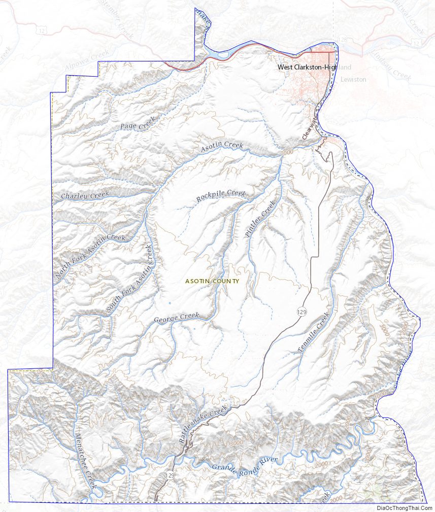 Topographic map of Asotin County, Washington