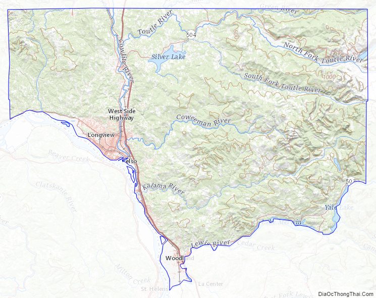 Topographic map of Cowlitz County, Washington