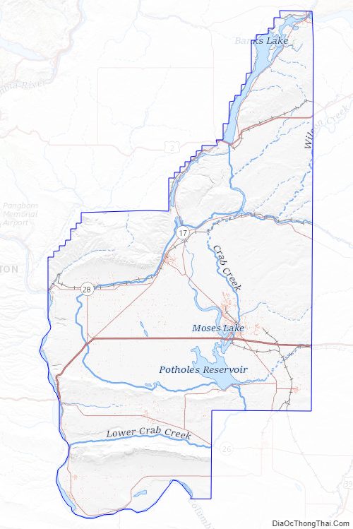 Topographic map of Grant County, Washington