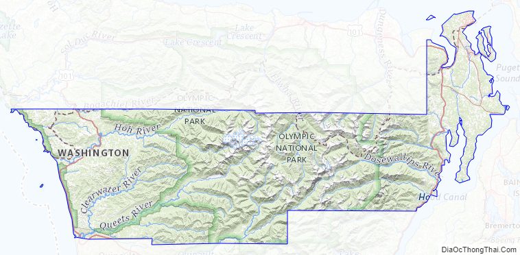 Topographic map of Jefferson County, Washington