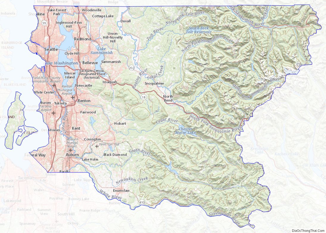 Topographic map of King County, Washington