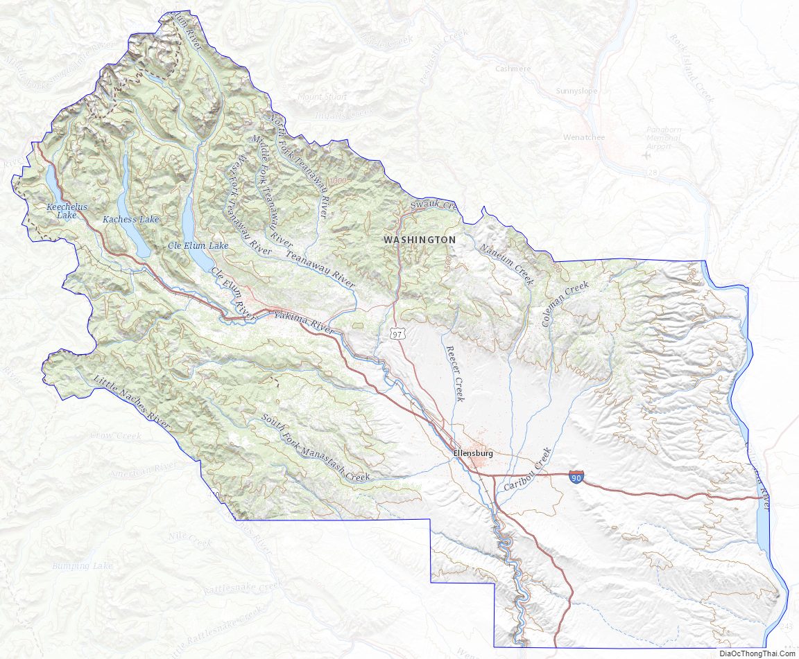 Topographic map of Kittitas County, Washington