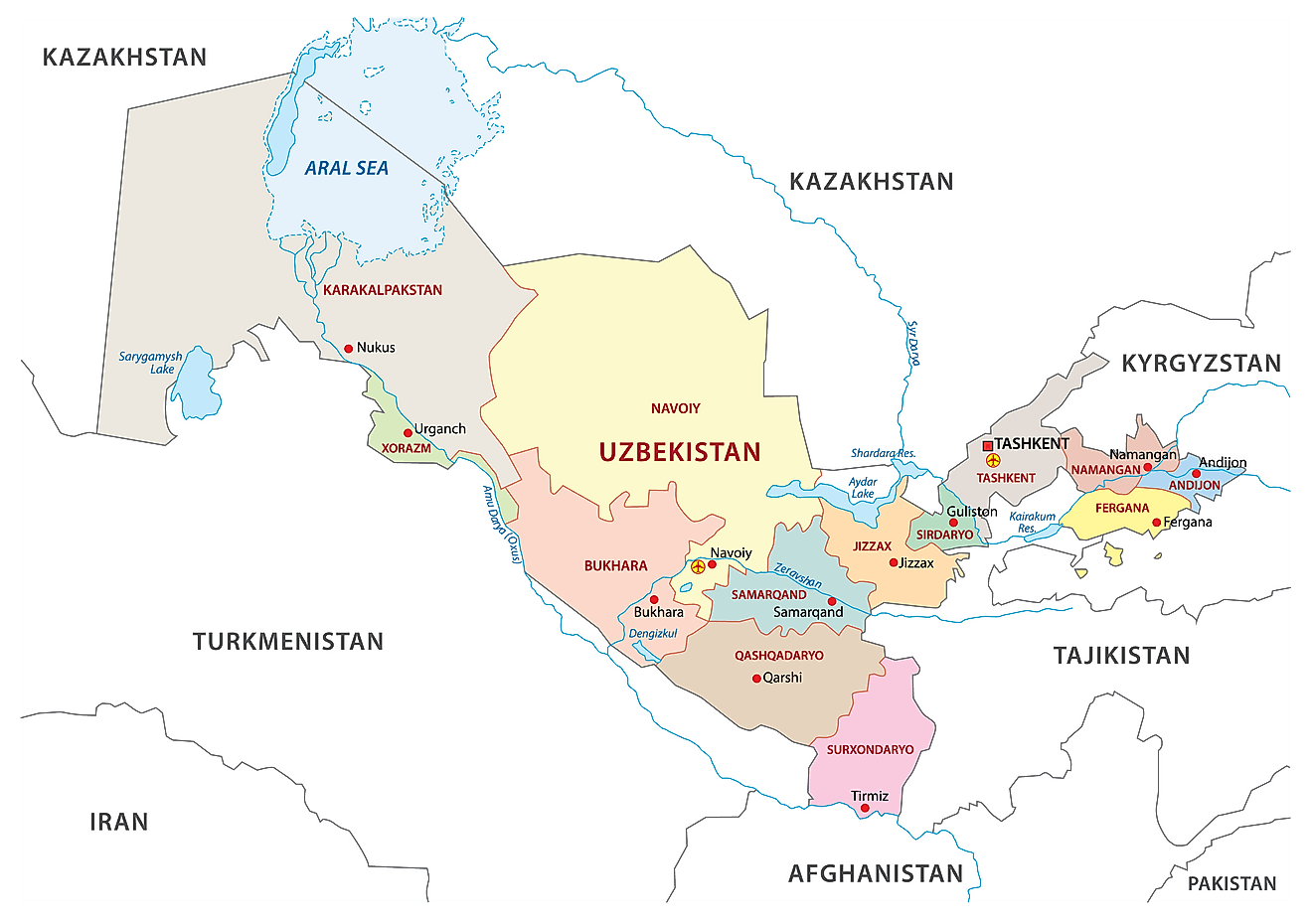 Bản đồ các khu vực của Uzbekistan