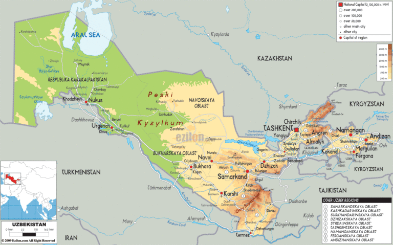 B N Uzbekistan A C Th Ng Th I   Physical Map Of Uzbekistan 768x479 