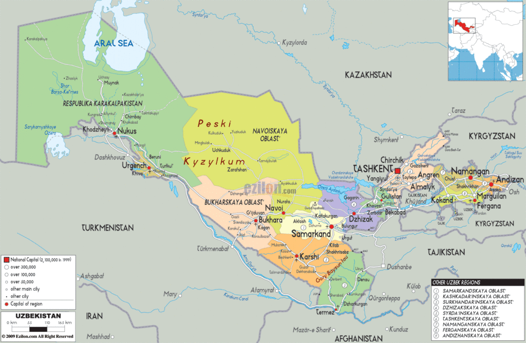 Bản đồ hành chính Uzbekistan