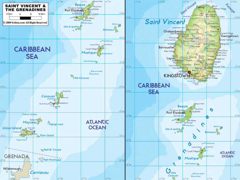Bản đồ tự nhiên Saint Vincent và Grenadines khổ lớn