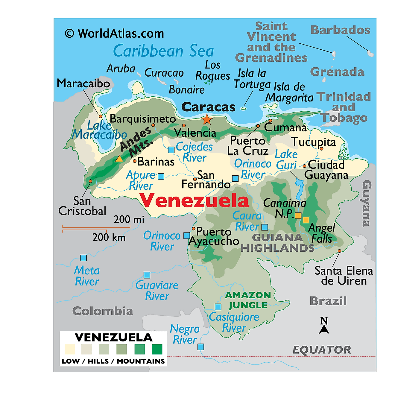 Bản đồ vật lý của Venezuela