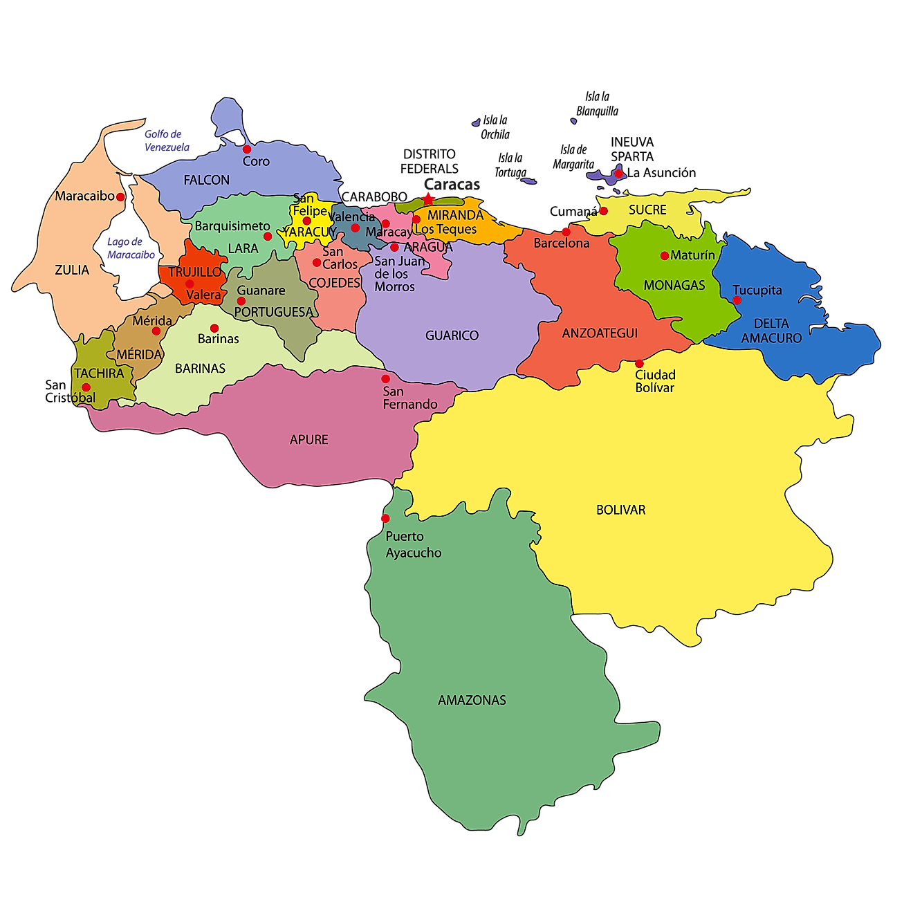 States of Venezuela Map