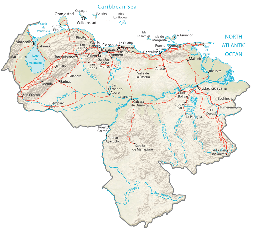 Bản đồ vật lý Venezuela