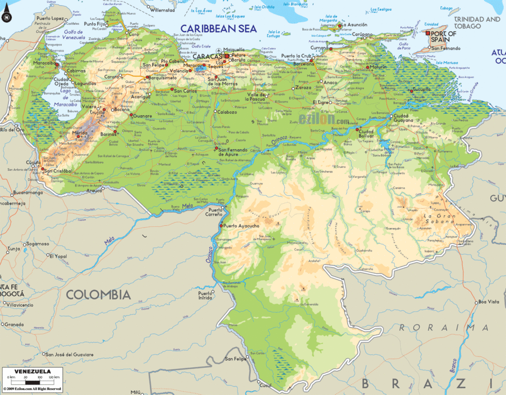 Venezuela physical map.