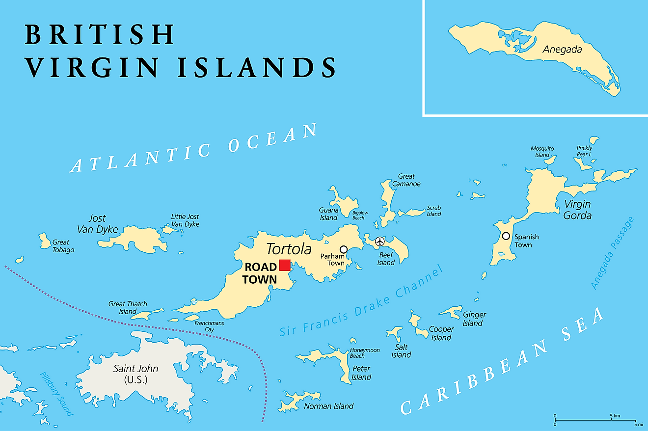 Bản đồ hành chính Quần đảo Virgin thuộc Anh