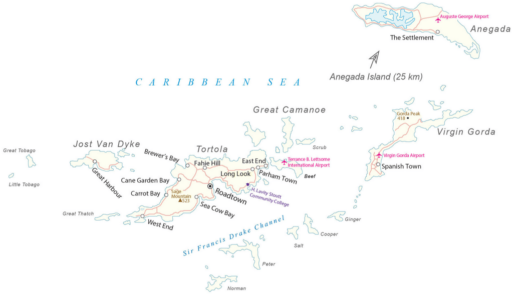 Bản đồ Quần đảo Virgin thuộc Anh