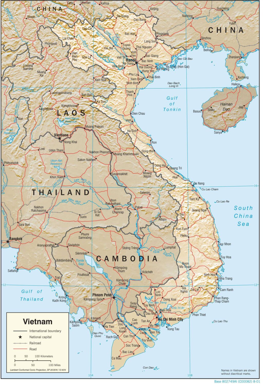 Vietnam physiography map.