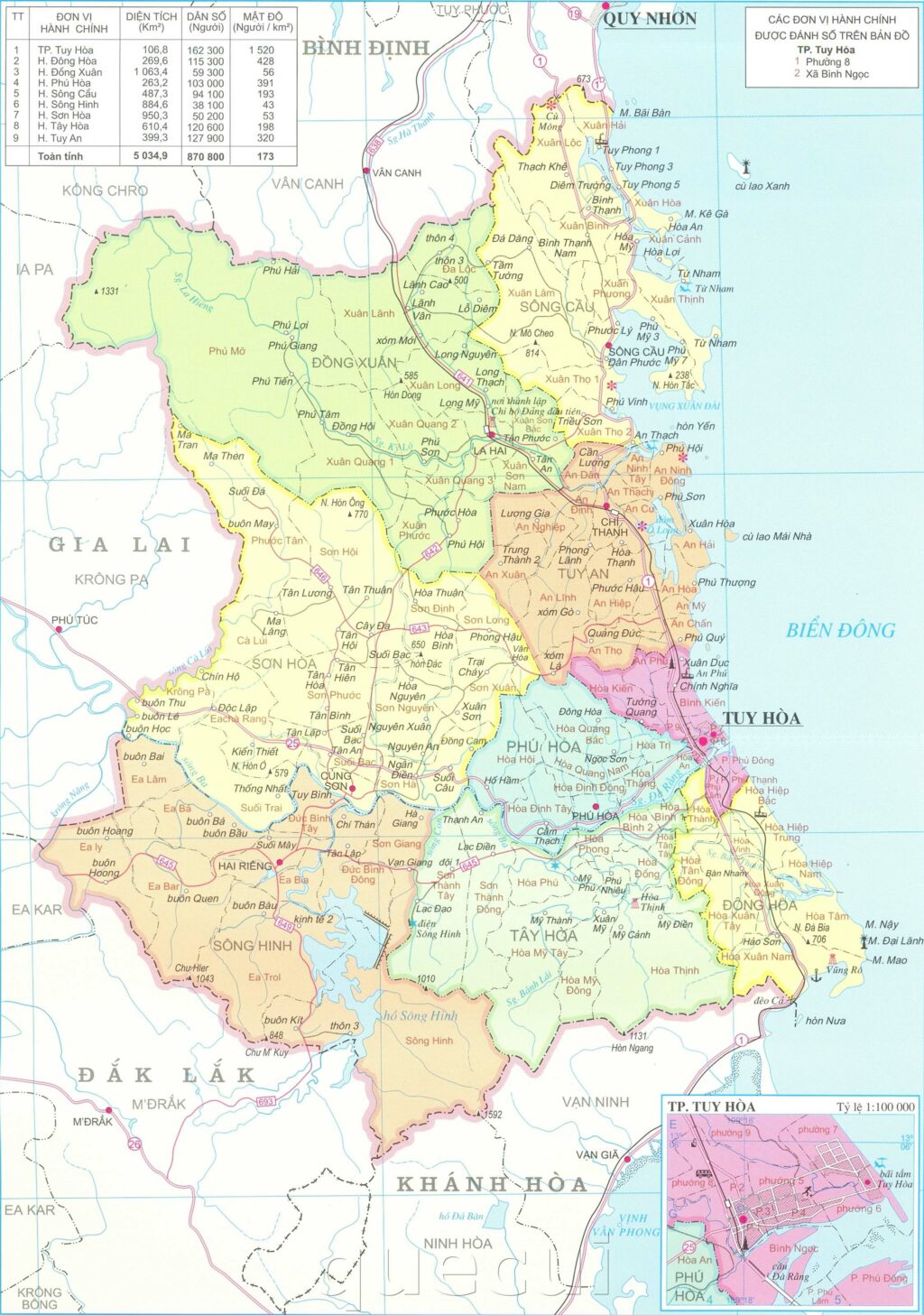 Bản đồ Phú Yên khổ lớn HD