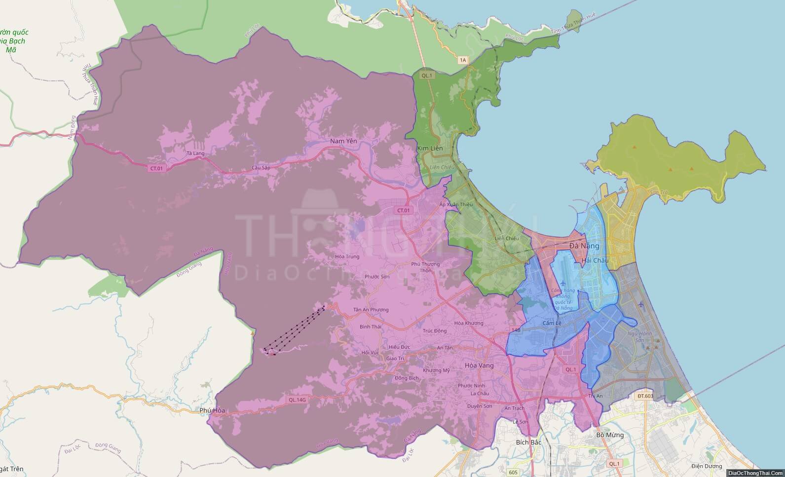 Bản đồ hành chính TP Đà Nẵng không kèm nhãn