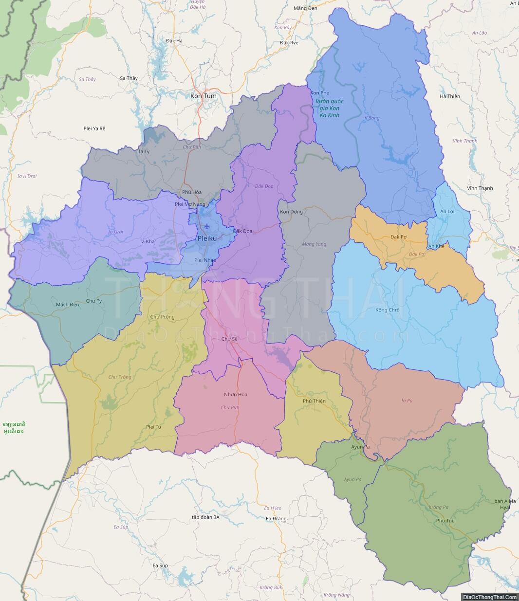 Bản đồ hành chính tỉnh Gia Lai không kèm nhãn