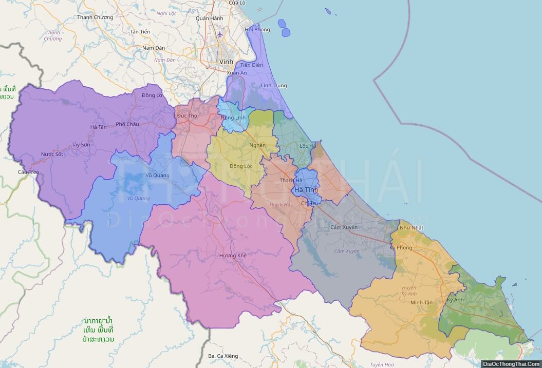 Bản đồ hành chính tỉnh Hà Tĩnh không kèm nhãn