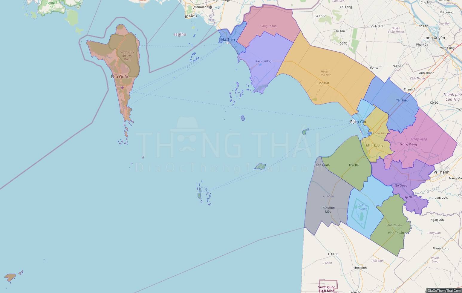 Bản đồ hành chính tỉnh Kiên Giang không kèm nhãn