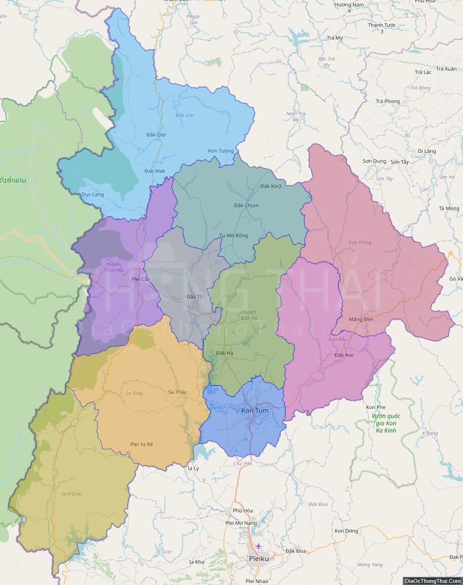 Bản đồ hành chính tỉnh Kon Tum không kèm nhãn